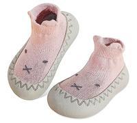JinBei Scarpe a Calzino Bambini con Antiscivolo Suola in Gomma Scarpine Primi Passi Bambino Morbide Pantofole Neonato Leggere e Traspiranti Scarpe da Camminata per Neonati da 12 a 18 Mesi Rosa