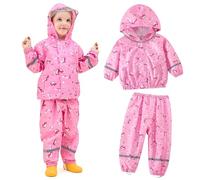 JinBei Tuta Impermeabile Bambino Leggero Tuta Pioggia Bambina con Cappuccio Modelli Animali Pantaloni e Giacca Antipioggia Impermeabili Spezzata con Strisce Riflettenti Rosa 2-3 Anni