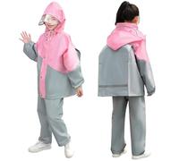 JinBei Tuta Pioggia Bambino Ragazze Leggero Tuta Impermeabile con Cappuccio Pantaloni e Giacca Antipioggia con Strisce Riflettenti 2 pezzi Impermeabili Completo per Scuola Camping, 11-12 Anni