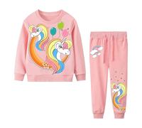 JinBei Tuta Sportiva Bambini e Ragazze Cotone Autunno Palloncini Rosa Inverno Pullover Manica Lunga Maglieria Felpe Pantaloni Set Abbigliamento Scuola Tuta Bambino Taglia 98-104