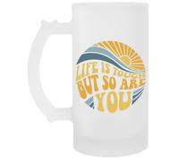 Jinbetee La Vita È Dura, Ma Lo Sei Anche Tu Bicchiere da birra in vetro trasparente con manico Transparent Beer Glass Drinking Cup With Handle
