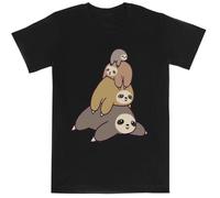 Jinbetee Sloth Stack T-Shirt Nera per Bambini Manica Corta Black Kids Tee Short Sleeve T-Shirt