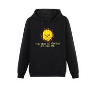 JINDIAOWENJU The Sun Is Trying To Kill Me Funny Joke Hoody Unisex Long Sleeve Hooded with Pocket Black L