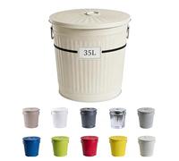 Jinfa Bidone spazzatura interno pattumiera metallo con coperchio differenziata esterno vintage secchio immondizia | Bianco crema 35 litri