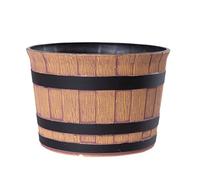 Jinfa Fioriera Plastica Effetto Legno Mezzo Barile Color Noce Ø36 x H25 cm 17L | Vaso Decorativo Interno Esterno