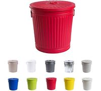 Jinfa | Piccolo bidone della spazzatura in metallo con manici e coperchio | Rosso | Ø 21,5 cm, h 21,5 cm | Capienza 7 litri