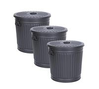 Jinfa | Set da 3 Piccoli bidoni della spazzatura in metallo con manici e coperchio | Nero | Ø 21,5 cm, h 21,5 cm | Capienza 7 litri