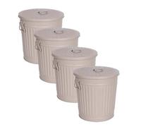 Jinfa | Set da 4 Bidoni della spazzatura in metallo con manici e coperchio | Beige | Ø 29 cm, h 31,5 cm | Capienza 18 litri