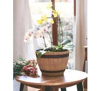 Jinfa Vaso Plastica Effetto Legno Mezza Botte Color Noce Ø38 x H27 cm 19L | Fioriera Grande per Balcone