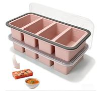 Jinfanshurich 2 stampi per congelatore in silicone con coperchio, 250 ml, contenitore per congelatore extra grande, senza BPA, impilabile in silicone per congelare zuppe, brodi, salse e residui (rosa)