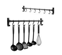 Jinfanshurich Appendiabiti da cucina, 40 cm, con 6 ganci mobili, asta in alluminio per utensili da cucina, colore nero, per appendere taglieri, cucchiai