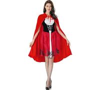 Jinfanshurich Costume da Cappuccetto Rosso, da donna, per Carnevale, Halloween, per adulti, con mantello rosso, calze nere, per ragazze, cosplay (L)