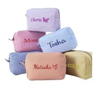 JinFu dian Borsa per il trucco personalizzata in seersucker, con nome ricamato, regalo per donne e mamme, regali per la migliore amica, sposa damigella d'onore, compleanno, Multicolore, 21x14.5x9cm