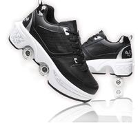 JinFugron - Scarpe con ruote, pattinaggio per bambini, scarpe con ruote multiuso 2 in 1 pattini a rotelle quad ruote scarpe da moda scarpe da ginnastica regalo di compleanno per ragazzi e ragazze