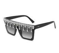 JINGBDO Occhiali da Sole per Donna Gafas De sol Incrustadas con Diamantes Cadena De Marco Cuadrado Gafas De sol Integradas Gran Marco De Las Mujeres Gafas Deslumbrantes Tendencia-Black