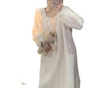 JINGBDO Pigiama Donna Inverno Set in Pigiama da Peluche A Collo Libero A Sciolta.-Abito Bianco-M