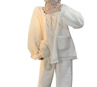 JINGBDO Pigiameria Donna Infoltitapigiama Caldo Inverno Inverno Inverno Set in Pigiama da Peluche A Collo Libero A Sciolta.-Set Bianchi-M