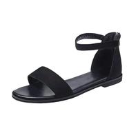 JINGBDO Scarpe Piatte Estive da Donna Scarpe Casual da Donna Eleganti Sandali Piatti Estivi Spiaggia Sandali Aperti Sandali Scarpe Zip Sandali in Pizzo Solido-Nero-6.5