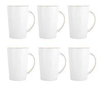 Jingdekiln Set di 6 tazze da caffè sottili in porcellana bianca e oro, con bordo dorato (460 ml x 6)