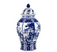 Jingdezhen - Vaso cinese in ceramica dipinta a mano, di grandi dimensioni, altezza 41 cm, vaso di zenzero in porcellana blu e bianco con coperchio per la decorazione domestica, 1 barattolo tempio con