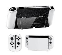 JINGDU Custodia protettiva compatibile con Nintendo Switch OLED 2021, custodia rigida trasparente con interruttore glitterato OLED, design Joycon Split, anti-caduta e assorbimento degli urti, con 4