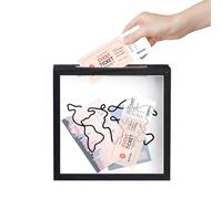JINGHANGER Scatola Ricordi Viaggio 20x20 cm, Nero, Shadow Box con Slot per Ticket e Oggetti, Montaggio a Parete o Scaffale