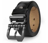 JingHao Cintura da uomo, in pelle, 110-160 cm, in metallo, stile retrò, in denim, a vita grande, da uomo, larghezza 38 mm, colore nero, marrone HA10, Fibbia nera+nero, 52-54W / 59L