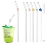 JINGIHE 6 Pezzi Cannucce Vetro Riutilizzabili con 2 Spazzole Ecologiche Disegno Floreale Colorato Forma Fantasia 8mm*200mm Adatte per Bubble Tea Cocktail Caffè Latte Frullati Casa Bar