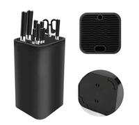 JINGIHE Ceppo portacoltelli senza coltello, colore nero, universale, con supporto per forbici e supporto in acciaio abrasivo, adatto per tutti i coltelli da cucina, 12 x 12 x 22 cm