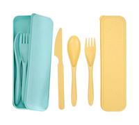 JINGIHE Set Di Posate Da Viaggio, Posate Plastica Riutilizzabili, Portatili Con Custodia, Posate Da Campeggio, Set Di 2 Posate, Adatto Per Viaggi, Picnic, Ufficio, Scuola (Azzurro + Giallo)
