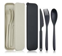 JINGIHE Set Di Posate Da Viaggio, Posate Plastica Riutilizzabili, Portatili Con Custodia, Posate Da Campeggio, Set Di 2 Posate, Adatto Per Viaggi, Picnic, Ufficio, Scuola (Nero + Beige)