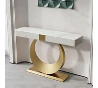 JINGJIAOPLSD Modern Half Moon Modern console tables, Contemporary Luxury Hallway hall table with 2 Hidden Drawers,Sturdy Metal Base, Entry Foyer Corridor Porch Cabinet(Gold,80x35x92cm/32x14x36in)