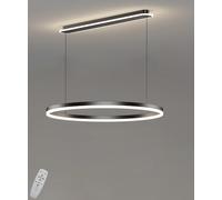 JINGKER 3 Anello circolare nero lampadario,LED moderno pendente lampada dimmerabile 3000k-6500k Sala da pranzo lampada a sospensione altezza regolabile per isola cucina,soggiorno,camera (Nero, L67cm)
