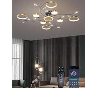 JINGKER Luce a sospensione di cristallo LED dimmerabile Nero Oro con telecomando Lampadario, 3000K-6000K 90W Plafoniera a più teste per soggiorno camera da letto sala da pranzo (8+1 teste)