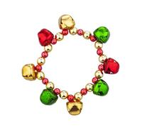 Jingle Bell - Braccialetti natalizi verdi rossi e gialli con perline a forma di campanella con perline placcate in oro, braccialetto elastico elastico per donne, decorazione natalizia, regalo per