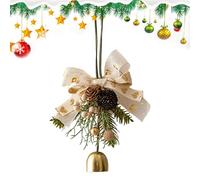 Jingle Bell Christmas Wreath, 3D Bow Pine Branch Pendant with Festive Bells and Ribbons, Elegant Holiday Door Wall Hanging Decoration for Indoor Outdoor Home Garden Table or Christmas Party