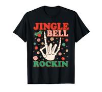 Jingle Bell Rockin Skeleton Hand Christmas Rock Maglietta