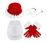 JINGLING Babbo Natale per Donne,Cappello Occhiali Grembiule Guanti Per Travestimento - Set Costume Natalizio Da Babbo Natale | Per Donne Feste Cosplay Teatro Spettacolo