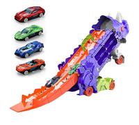 JINGLING Camion di dinosauri portatile, camion di dinosauri con scorrimento pieghevole,Camion da trasporto per - da trasporto pieghevole con pista scorrevole e macchinine pressofuse