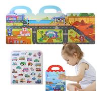 JINGLING Libro di adesivi da viaggio per bambini, auto, carta puzzle portatile impermeabile, decorazione con manico, strumento educativo precoce pieghevole per l'educazione per l'età