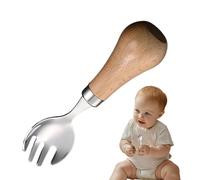 JINGLING Primo cucchiaio per bambini, in acciaio inox, per il primo cucchiaio, con protezione per il soffocamento e manico in legno, posate per bambini, per la casa e in viaggio