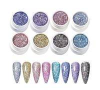 JINGLING Smalto gel glitterato - Gel lucido per pedicure, 8 colori, smalto lucido per donne e ragazze, salone a casa per pedicure