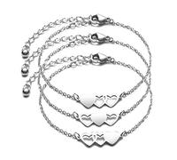 JINGMARUO 3 braccialetti per sorelle, collane per migliori amici, 3 set di 3 braccialetti a forma di cuore, 3 migliori amici, regalo dell'amicizia a lunga distanza, 15 Cm, Metallo, N