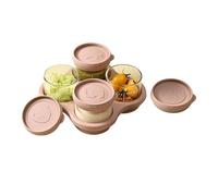 Jingmiger Contenitore Merenda Bambini | 4 Pezzi con Vassoio Graduato Piccoli e Adatti al Microonde | Vasetti Contenitori in Vetro per Alimenti Bambini - Per Frutta Snack Latte in Polvere Casa Asilo