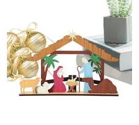 Jingmiger Scene da tavolo per presepe, presepe - Presepe fatto a mano in legno - Decorazioni per la casa per interni, presepe della Sacra Famiglia, presepe di Natale, figure del presepe per Natale
