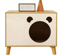 JingNian Armadio Lettiera per Gatti Nascosta, Mobile in Fibra di Legno con Porta, Cuccia Elegante per Mici, Mobiletto da Collocare in Bagno, Cucina o Soggiorno(Light Walnut+Warm White,60x40x50cm)