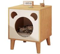 JingNian Armadio Lettiera per Gatti Nascosta, Mobile in Fibra di Legno con Porta, Cuccia Elegante per Mici, Mobiletto da Collocare in Bagno, Cucina o Soggiorno(Light Walnut+Warm White,40X40X50cm)