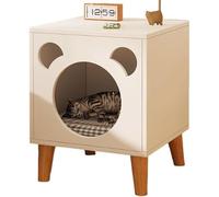 JingNian Armadio Lettiera per Gatti Nascosta, Mobile in Fibra di Legno con Porta, Cuccia Elegante per Mici, Mobiletto da Collocare in Bagno, Cucina o Soggiorno(Warm White,40X40X50cm)