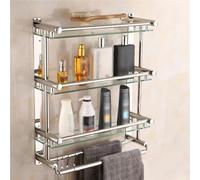 JingNian Mensola Da Parete A 2 Livelli con Portasciugamani, Ripiani Portaoggetti In Acciaio Inossidabile, Finitura Cromata In Acciaio Moderno E Contemporaneo per Uso Commerciale(2 Layers,60cm)