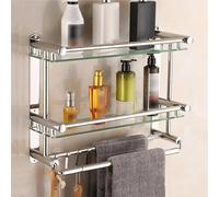 JingNian Mensola Da Parete A 2 Livelli con Portasciugamani, Ripiani Portaoggetti In Acciaio Inossidabile, Finitura Cromata In Acciaio Moderno E Contemporaneo per Uso Commerciale(2 Layers,50cm)